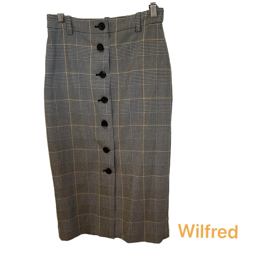 🪗Wilfred Classic Gray Plaid Button-Down size 4 GUC Leona pencil skirt..